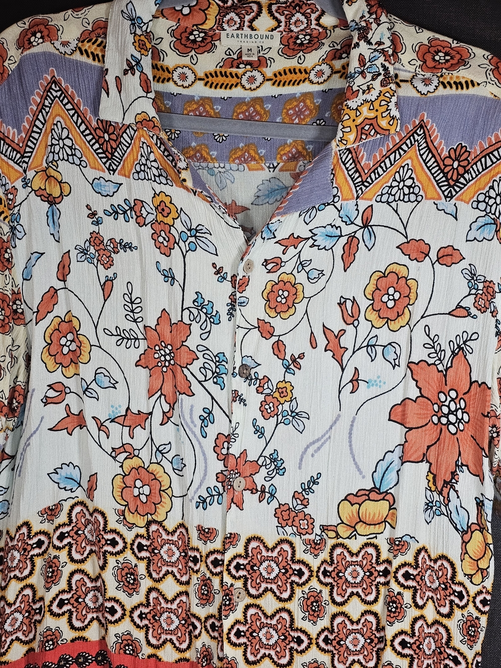 EARTHBOUND Coral & Light Blue Floral Button-Down Shirt - Picture 2 of 6